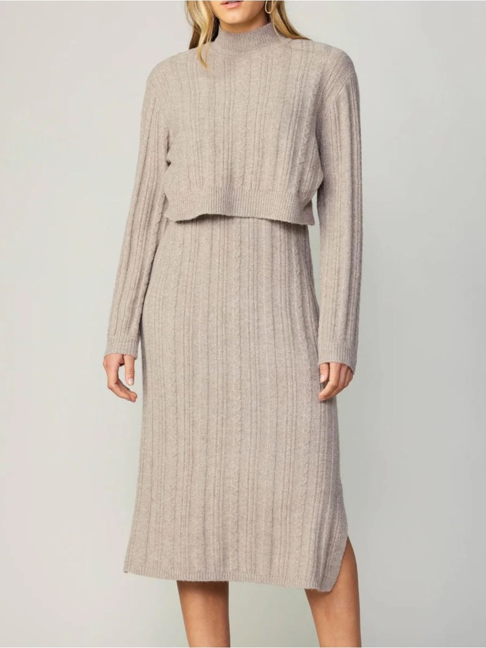 Current Air Cream Ribbed Knit Sweater Dress